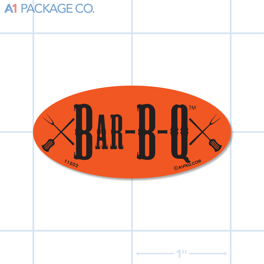 Bar-B-Q Label Fluorescent Red Oval (1x2 Inch) 500/roll