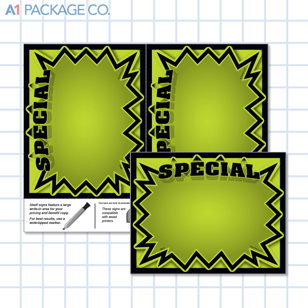Green Special Starburst Placards (5.5x7 inch) 10 Count