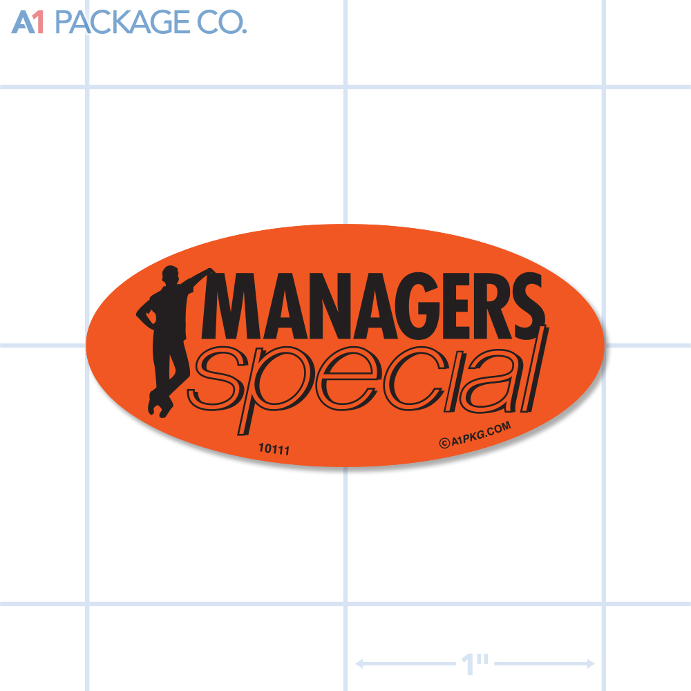 Managers Special Label Fluorescent Red Oval (1x2 inch) 500/roll 
