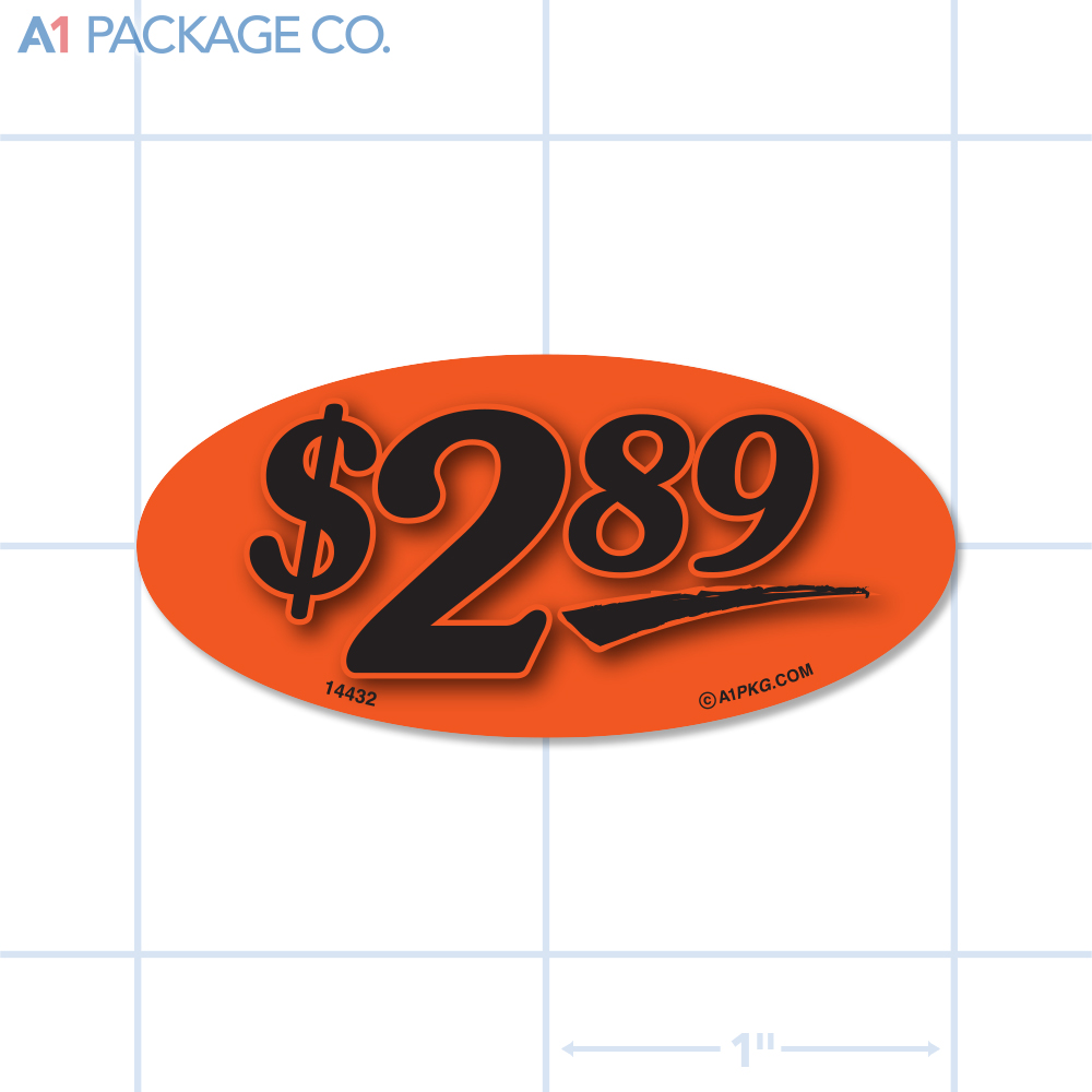 $2.89 Label Fluorescent Red Oval (1x2 inch) 500/roll