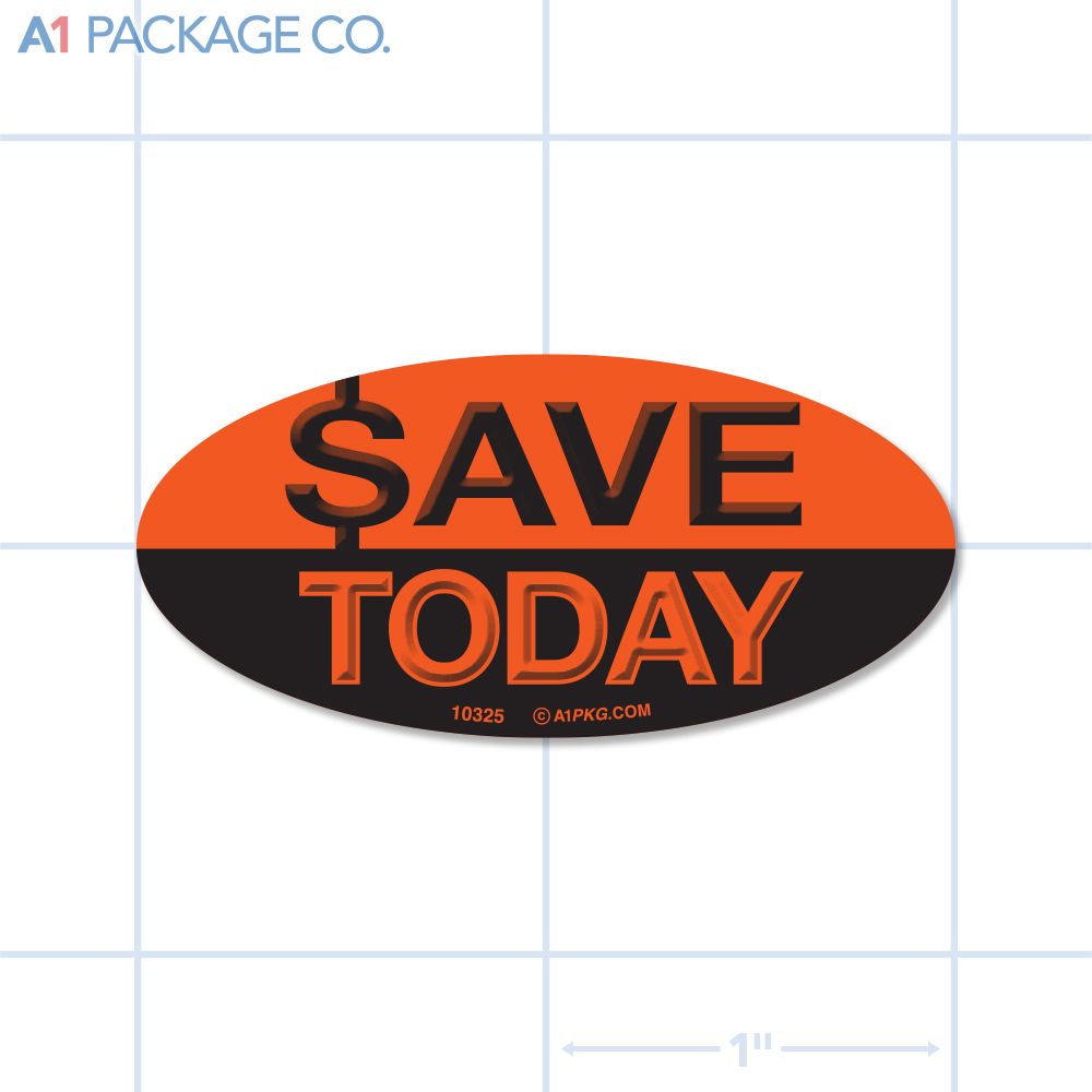Save Today Label Fluorescent Red Oval (1x2 inch) 500/roll