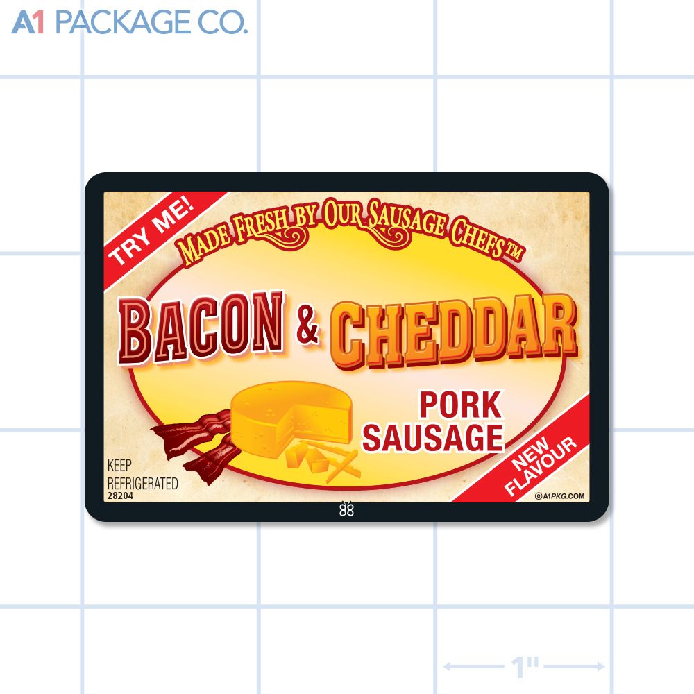 Bacon & Cheddar Pork Sausage Label Full Color Rectangle (3x2 Inch) 500/roll