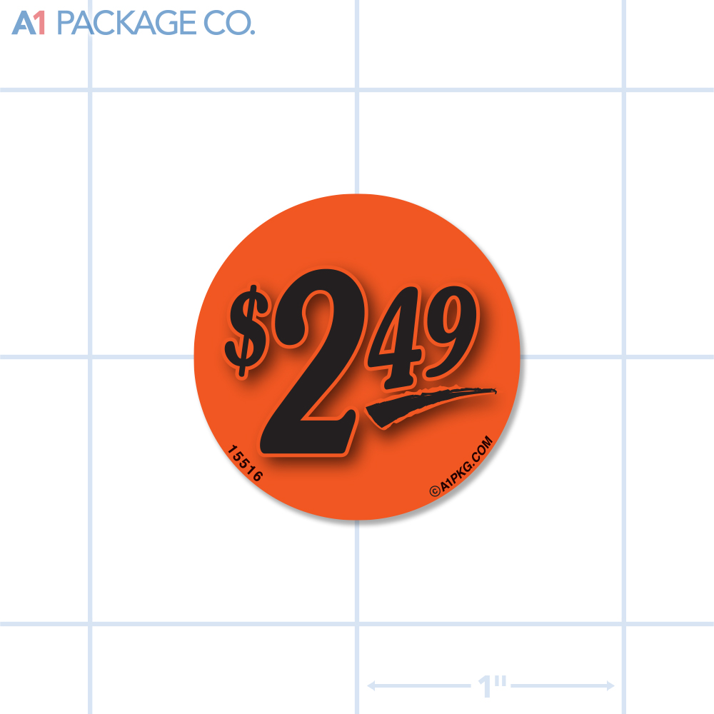 $2.49 Label Fluorescent Red Circle (1.25 inch dia.) 1000/roll