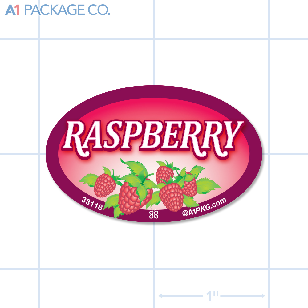 Raspberry Flavor Label Full Color Oval (1.2x2 inch) 500/Roll