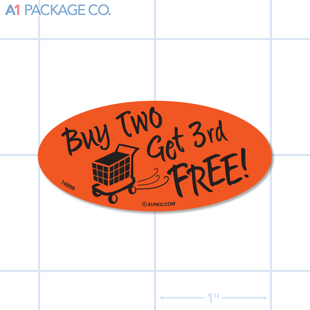 Buy Two Get 3rd Free Label Fluorescent Red Oval (1x2 Inch) 500/roll