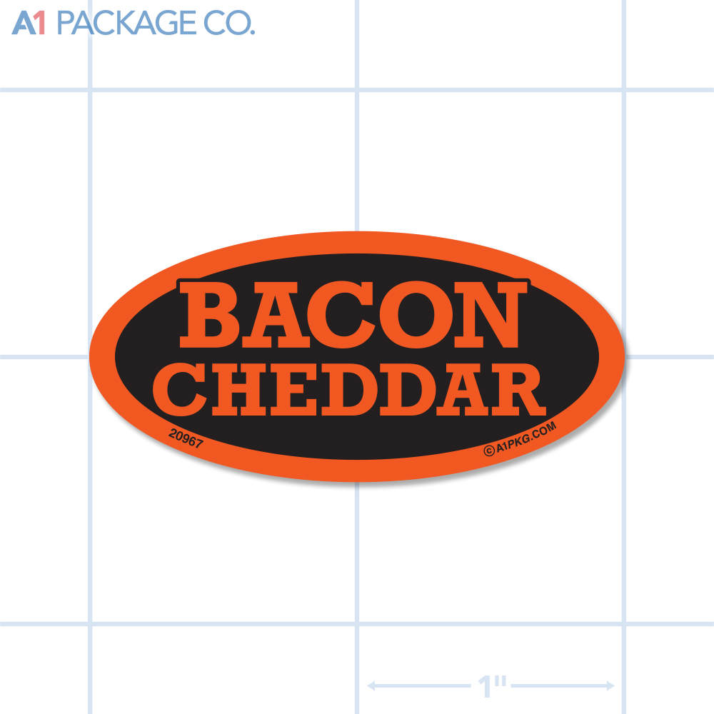 Bacon and Cheddar Label Fluorescent Red Oval (1x2 Inch) 500/roll