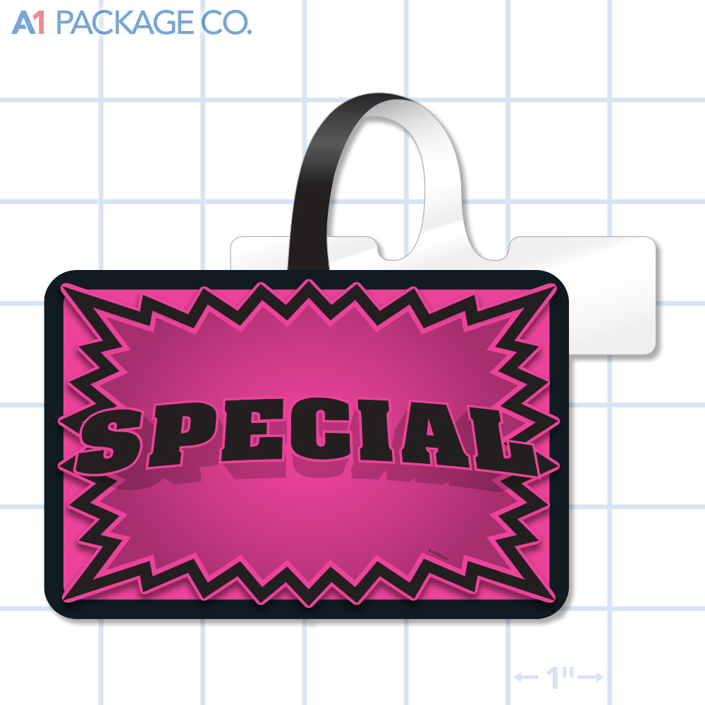 Pink Special Starburst Rectangle Shelf Dangler (4x3 inch)