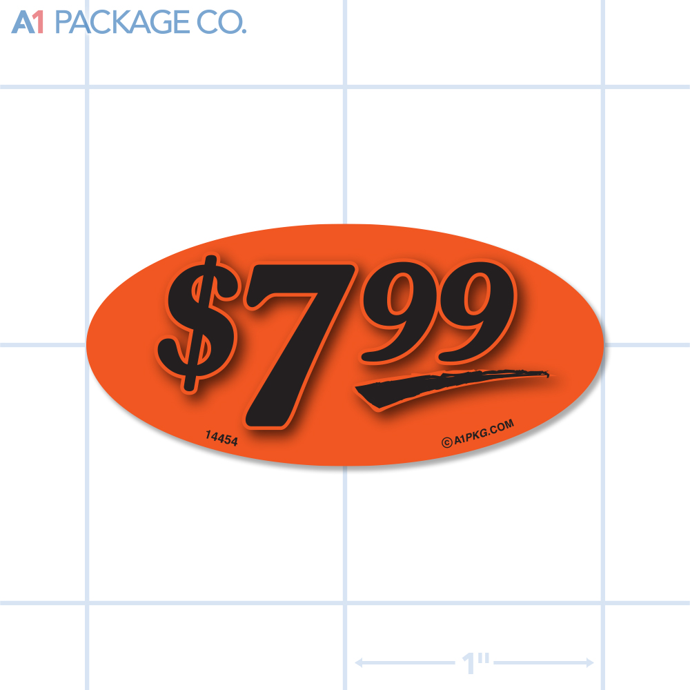 $7.99 Label Fluorescent Red Oval (1x2 inch) 500/roll