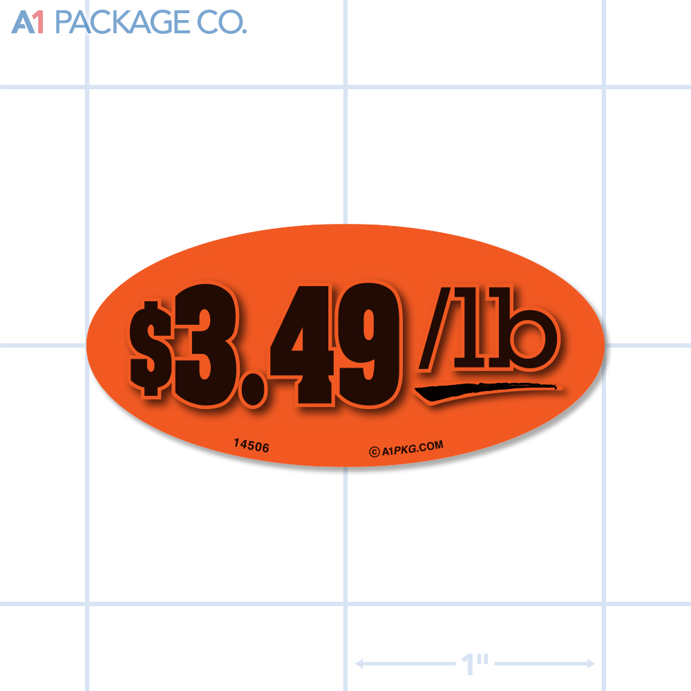 $3.49/lb Label Fluorescent Red Oval (1x2 Inch) 500/roll