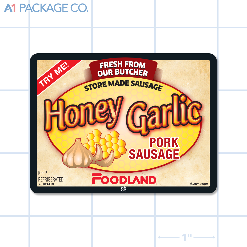 Foodland Honey Garlic Pork Sausage Label Full Color Rectangle (3x2.25 Inch) 500/roll