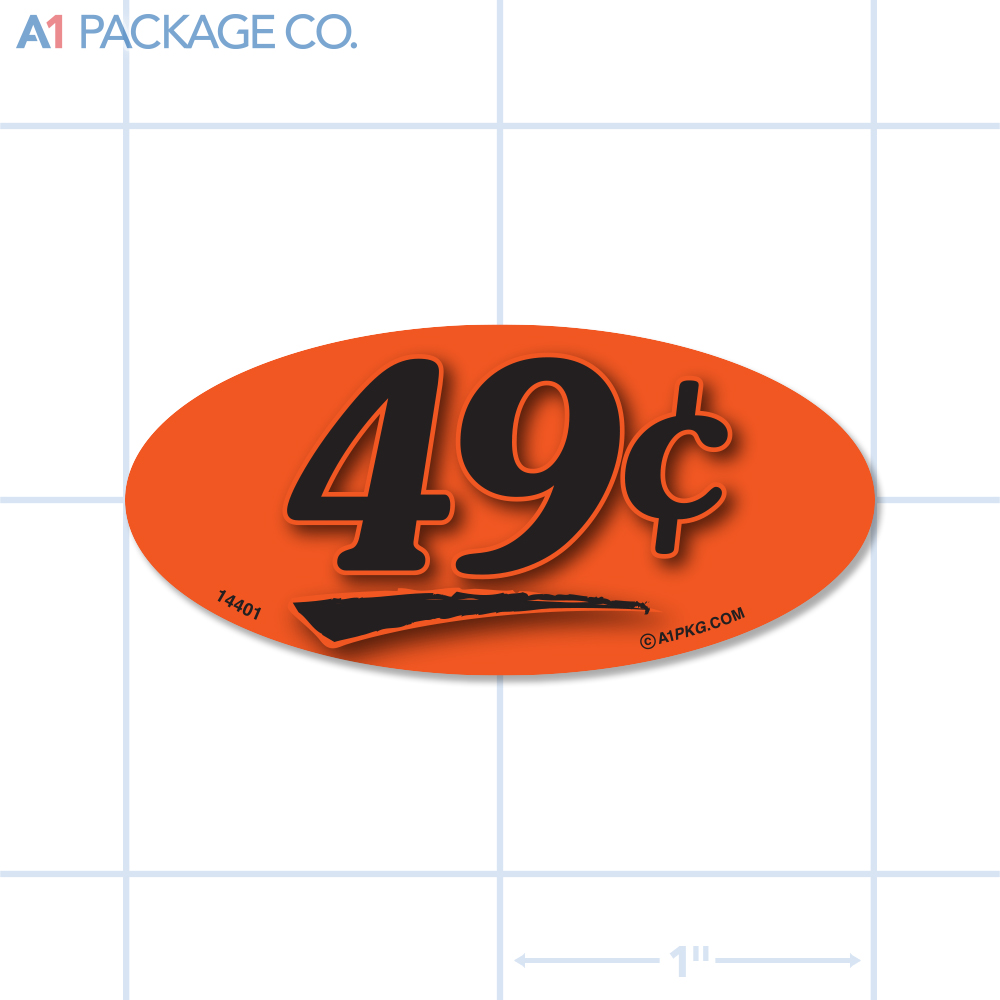 49¢ Label Fluorescent Red Oval (1x2 inch) 500/roll